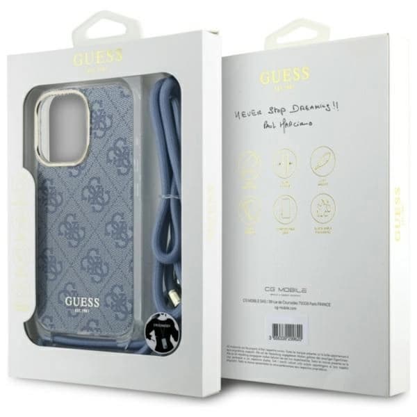 Guess Mobilskal till iPhone 16 Pro Crossbody Cord 4G Print - Blå Blå