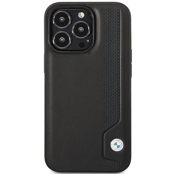 BMW iPhone 14 Pro Mobilskal Läder Blue Dots - Musta Black