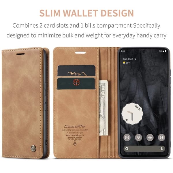CASEME 013 Series Google Pixel 8 Pro Plånboksfodral Konstläder Brun