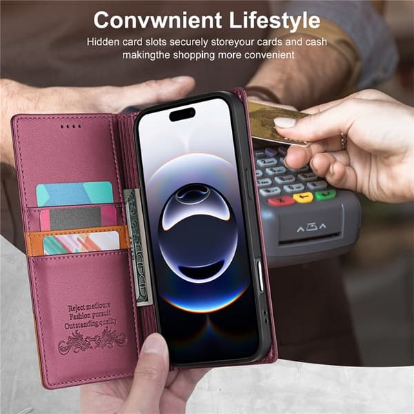 N.BEKUS iPhone Air Konstläder Plånboksfodral RFID-Skydd P3 - Vinröd Vinröd