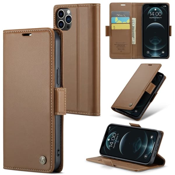 CASEME iPhone 12 Pro Max Plånboksfodral Konstläder RFID-Skydd Brun