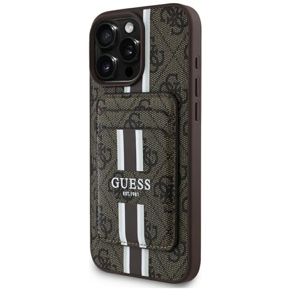 Guess telefontaske til iPhone 16 Pro Max Magsafe kortholder striber Brun