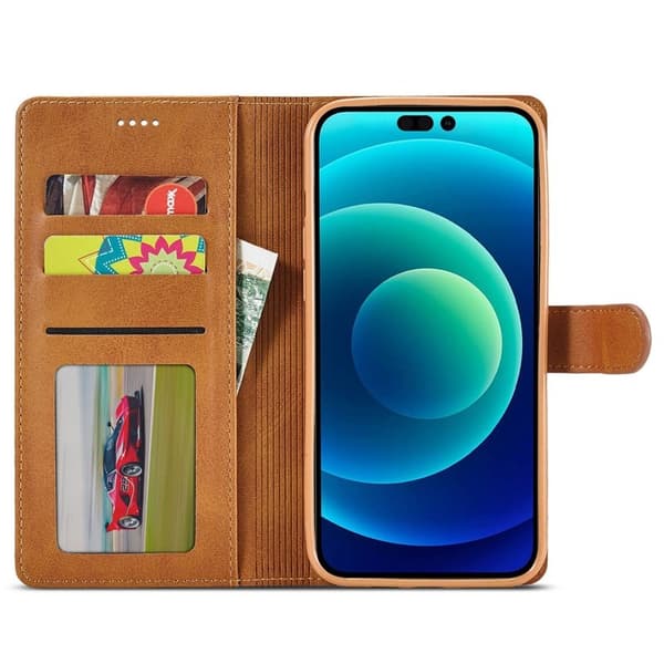 LC.IMEEKE iPhone 14 Plånboksfodral Flip Folio Konstläder - Ljusbrun