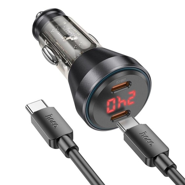 Hoco Billaddare 2x USB-C Med Kabel - Svart