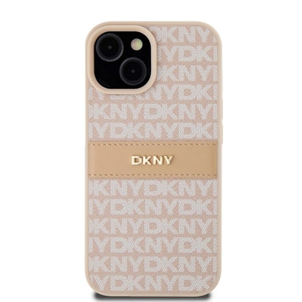 DKNY iPhone 15/14 Plus Mobilskal Läder Mono Stripe & Metal Logo