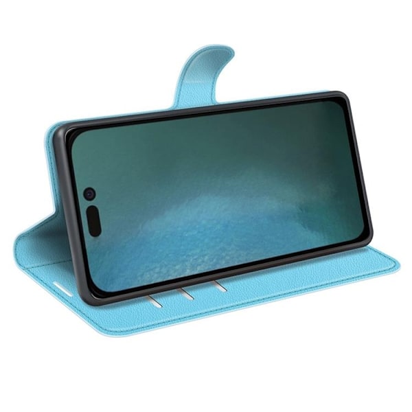 Litchi Flip iPhone 14 Pro Plånboksfodral - Blå