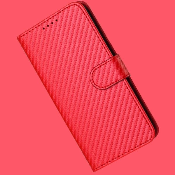 Samsung Galaxy S26 Pro Plånboksfodral Konstläder Kolfiber - Röd