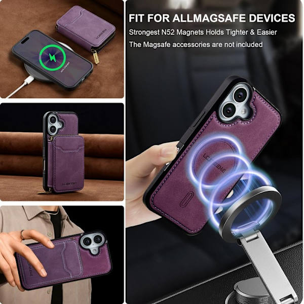 LC.IMEEKE L6 iPhone 16 Plus Plånboksfodral Konstläder - Lila
