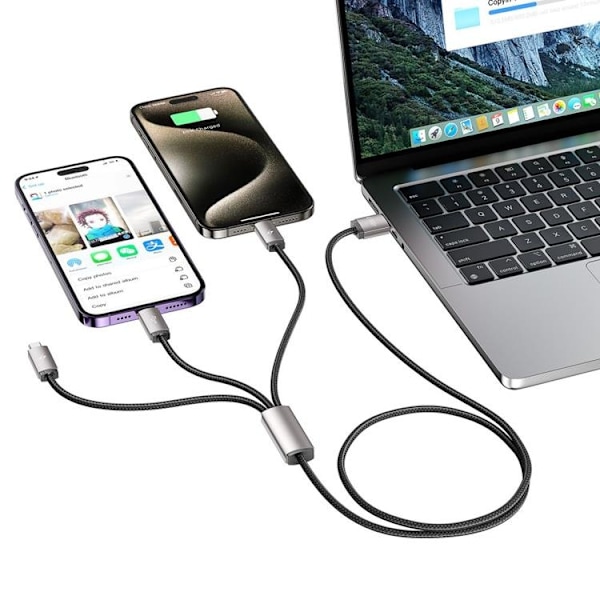 Tech-Protect 3in1 USB-A Till Lightning/Type-C/Micro-USB Kabel 1m - Grå Grå