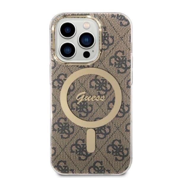 GUESS iPhone 14 Pro Max Magsafe Skal 4G Print + Trådløs Oplader Brun