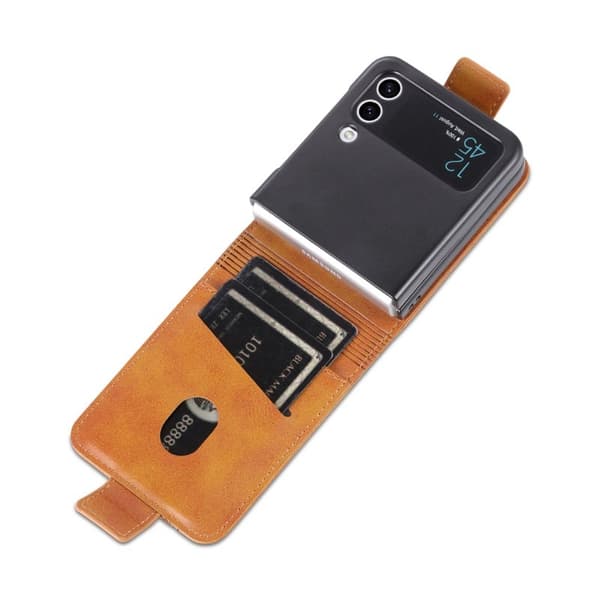 AZNS Samsung Galaxy Z Flip4 Plånboksfodral Konstläder - Brun