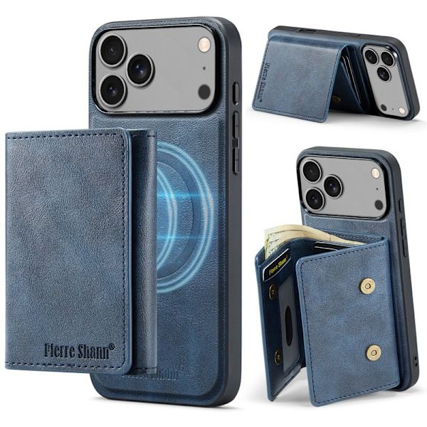 FIERRE SHANN FS030 iPhone 17 Pro Plånboksfodral Konstläder - Blå Blå