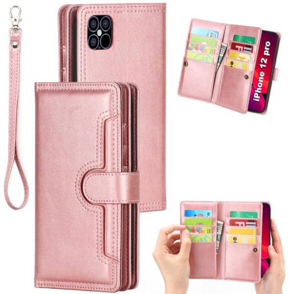 Useita korttipaikkoja aitoa nahkaa oleva lompakkokotelo iPhone 12 Mini - R