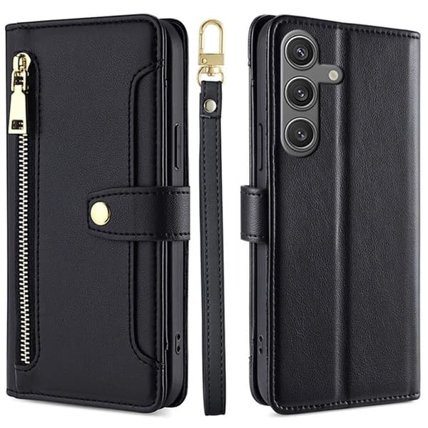 Galaxy S24 Konstläder Plånboksfodral med 2 Rem Svart