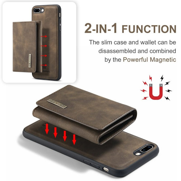 DG.MING M1 Kickstand Plånboksfodral Konstläder för iPhone 7/8 Plus - Brun
