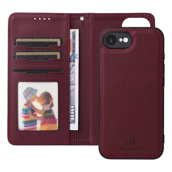 BETOPNICE iPhone 16e Plånboksfodral Magnetiskt Detachable Konstläder - Röd