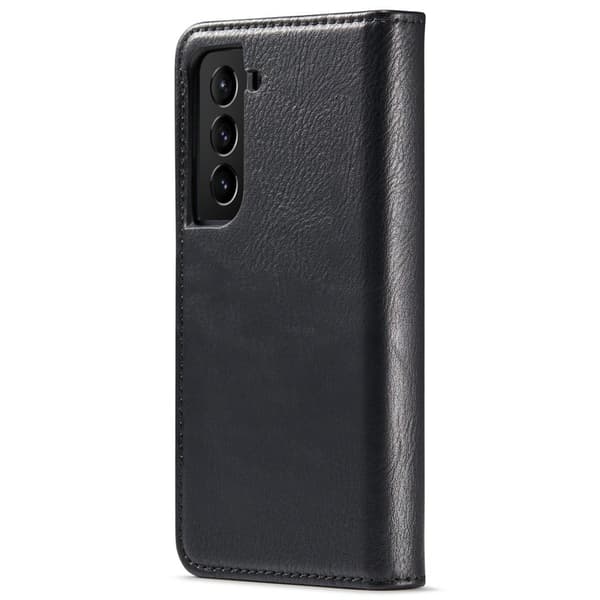 DG.MING Split Leather Äkta Läder Plånboksfodral för Samsung Galaxy S22+ - Svart