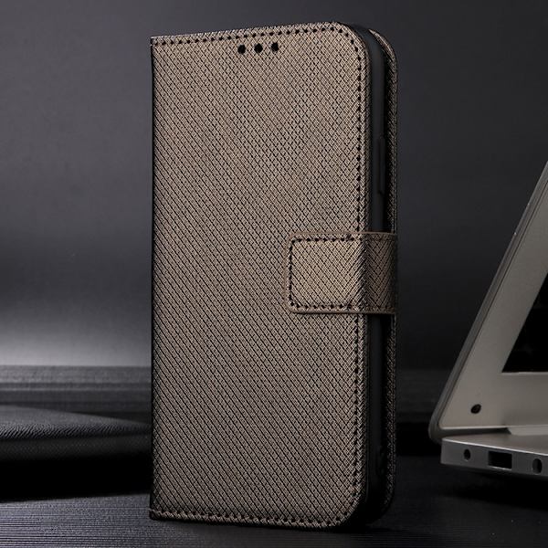 OnePlus 15 Plånboksfodral Strap Diamond Texture Konstläder Brun