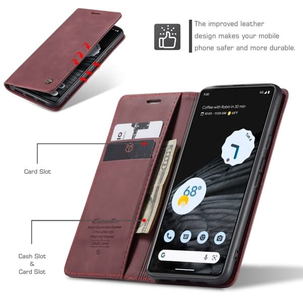CASEME 013 Flip Konstläder Plånboksfodral för Google Pixel 7 5G, Röd