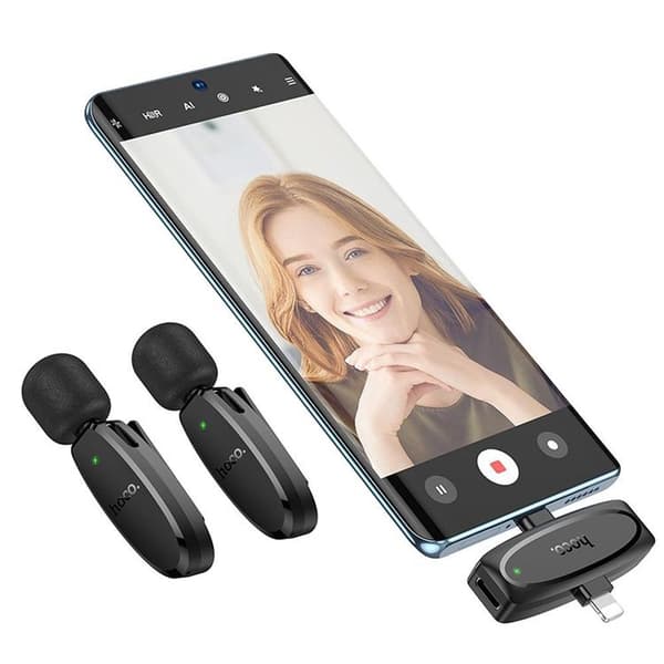 HOCO 2-st Trådlös Lavaliermikrofon Lightning, USB-C L15 - Svart Svart