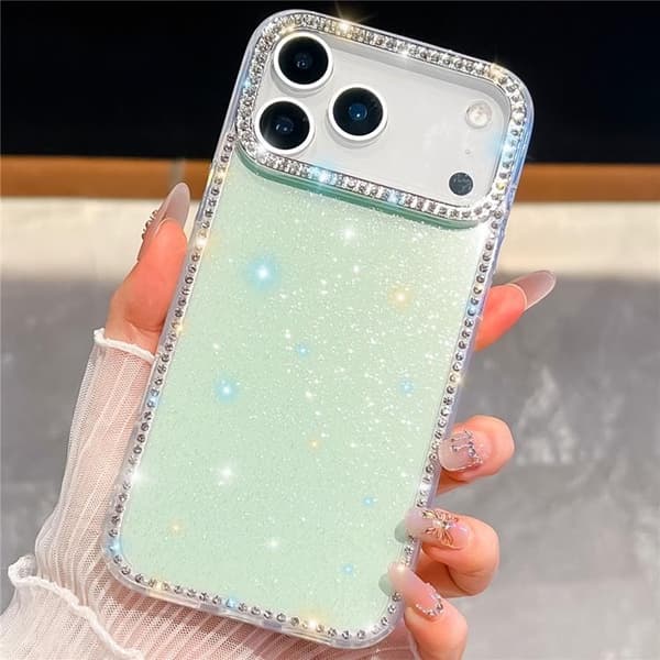 Mobilskal till iPhone 17 Pro Max Rhinestone Edge - Glitter Ljusgrön Grön