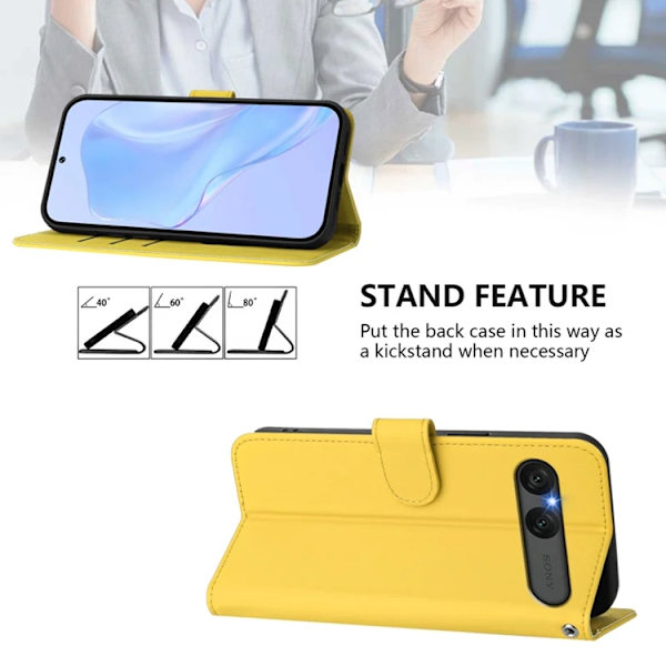 Sony Xperia 10 VII Plånboksfodral Solid Color Konstläder - Lemon Gul