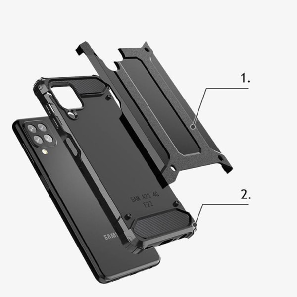 Galaxy A22 4G Skal Hybrid Armor Tough Rugged - Sølv