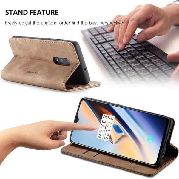 CASEME 013 Flip Konstläder Plånboksfodral för OnePlus 7 - Brun