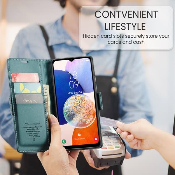 CASEME Plånboksfodral Konstläder för Samsung Galaxy A14 5G - Grön