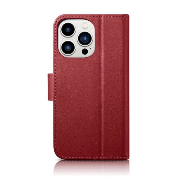 iCarer iPhone 14 Pro Pung-etui 2-i-1 ægte læder - rød