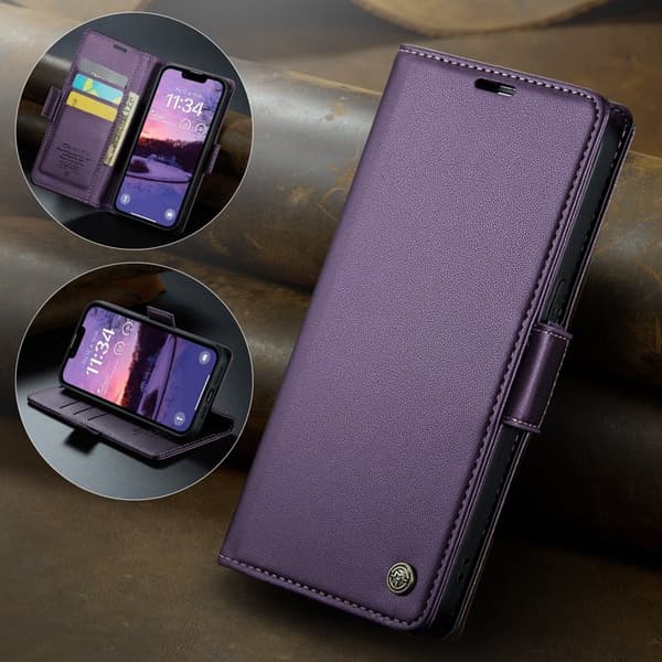 CASEME iPhone 16e Plånboksfodral Konstläder RFID-Skydd Lila