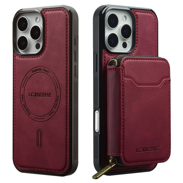 LC.IMEEKE L6 iPhone 16 Pro Max Plånboksfodral Konstläder - Röd