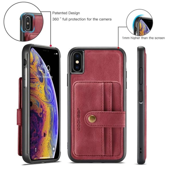 JEEHOOD Mobilskal till iPhone XS Max Shockproof Wallet Röd