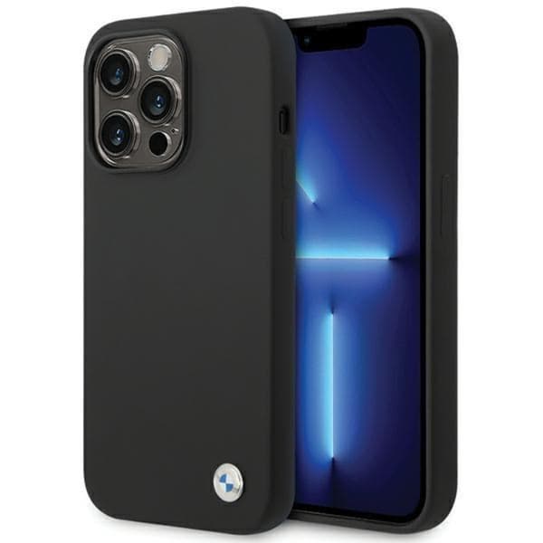 BMW telefontaske til iPhone 15 Pro silikone metal logo - sort Black