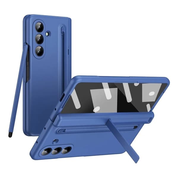 Mobilskal till Galaxy Z Fold7 Kickstand med Stylus och Härdat Glas - Blå Blå