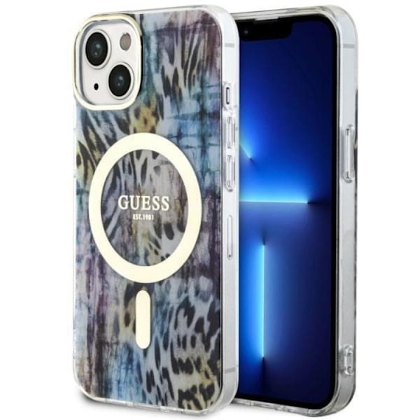 Guess iPhone 14 Mobilskal MagSafe Leopard - Sininen Blå