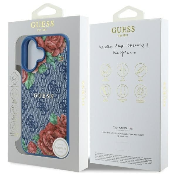 Guess telefonetui til iPhone 16 MagSafe 4G Blomsterprint - Blå Blå