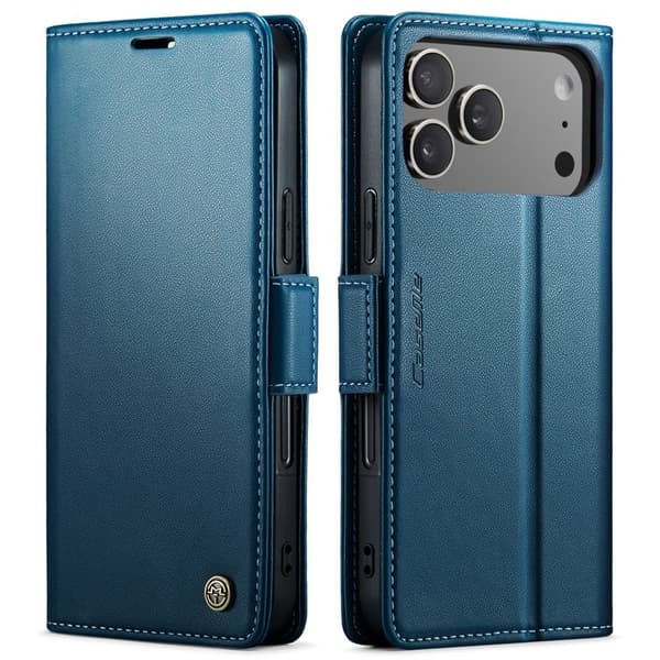 CASEME 023 Mobilskal till iPhone 17 Pro RFID-Skydd Konstläder Blå
