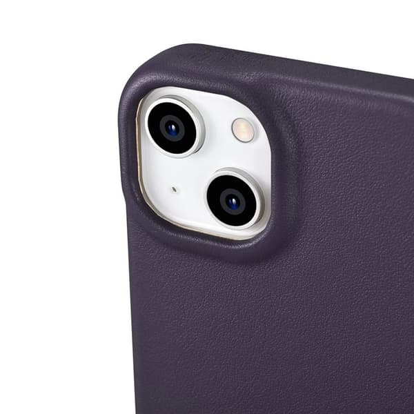 iCarer iPhone 14 Plus Plånboksfodral Magsafe CE Läder - Morklila Lila