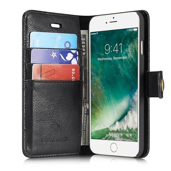 DG.MING Äkta läder Plånboksfodral iPhone SE/8/7 - Svart