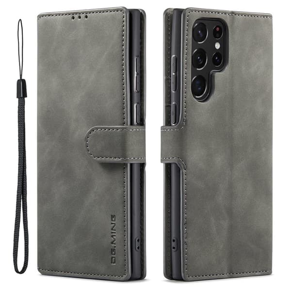 DG.MING Samsung Galaxy S23 Ultra Retro Konstläder Plånboksfodral i Grå