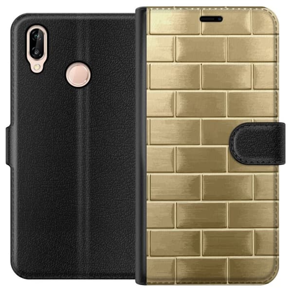 Plånboksfodral till Huawei P20 lite med Gyllene Murstenar