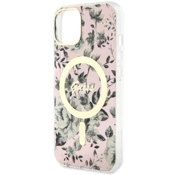 Guess Mobilskal till iPhone 14 MagSafe Flower - Rosa