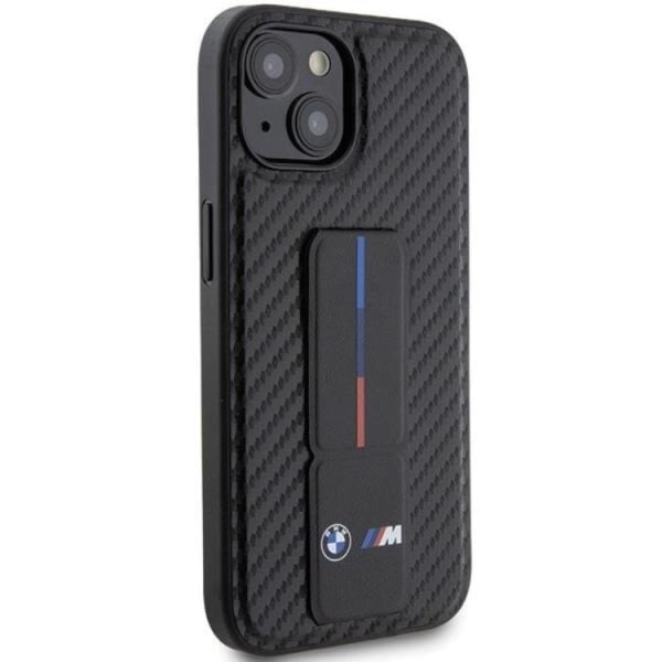 BMW iPhone 15 Mobil Cover Grip Stand Smooth & Carbon - Sort
