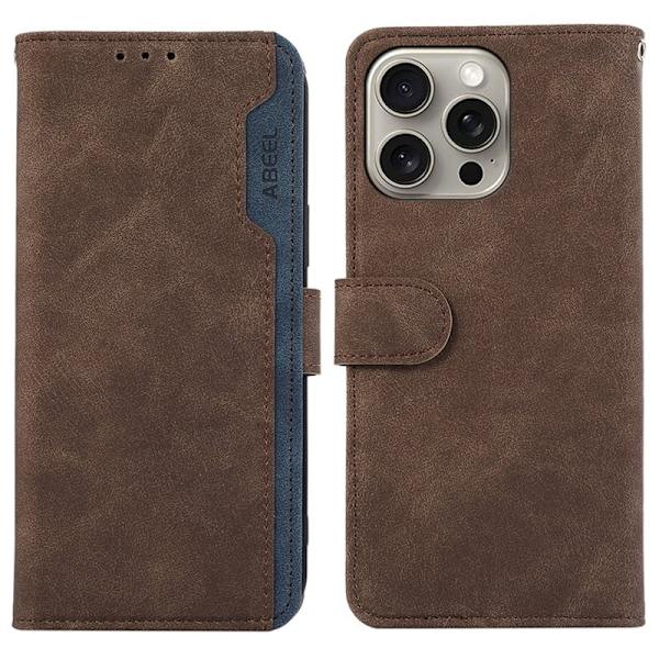 ABEEL iPhone 16 Pro Max Plånboksfodral Konstläder RFID-Skydd - Brun