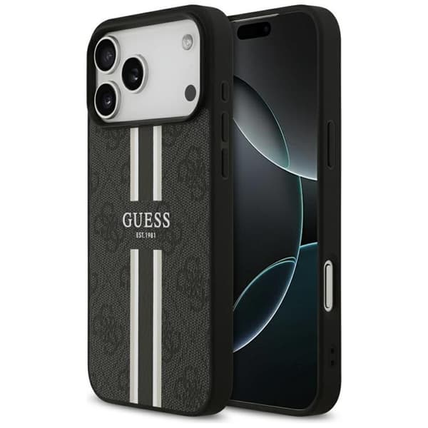Guess telefontaske til iPhone 17 Pro Max MagSafe 4G trykte striber - sort Svart