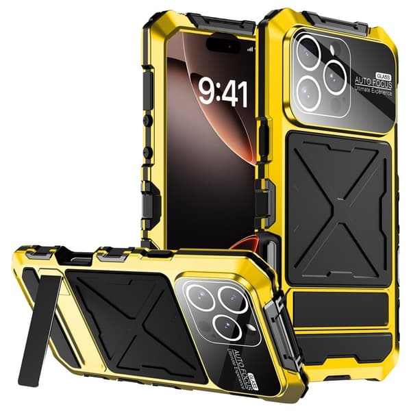 R-JUST RJ09-1 Mobilskal till iPhone 16 Pro Silikon+Aluminium Gul