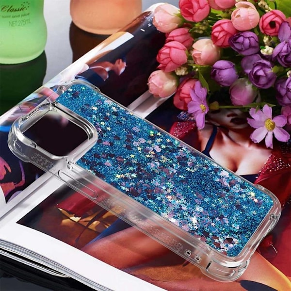 iPhone 14 Plus Skal Liquid Floating Glitter - Blå