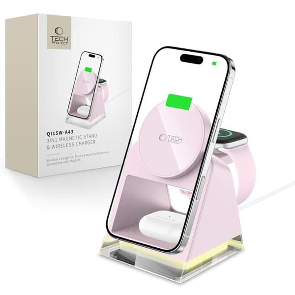Tech-Protect trådløs oplader Magsafe iPhone Apple Watch AirPods (lyserød) Rosa