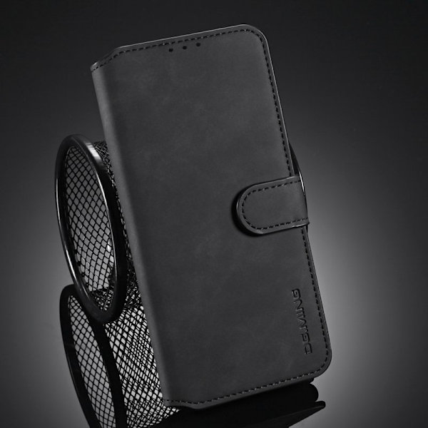 DG.MING Retro Konstläderplånboksfodral för iPhone 12 mini - Svart